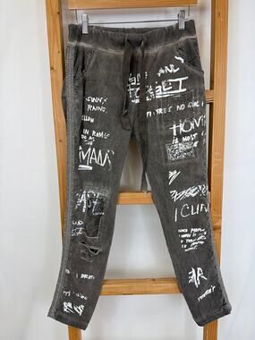 Eternelle Boutique Distressed / Embellished Grey Funky Pull On Pants SM / MD